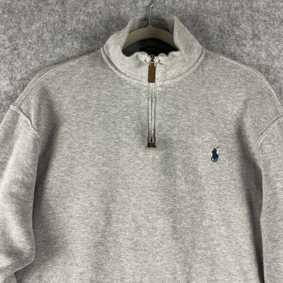 Polo Ralph Lauren Sweater Pullover Men XL Gray Cotton Knit Quarter Zip Preppy - Picture 2 of 13